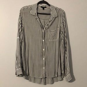 Grey& white Striped Button up